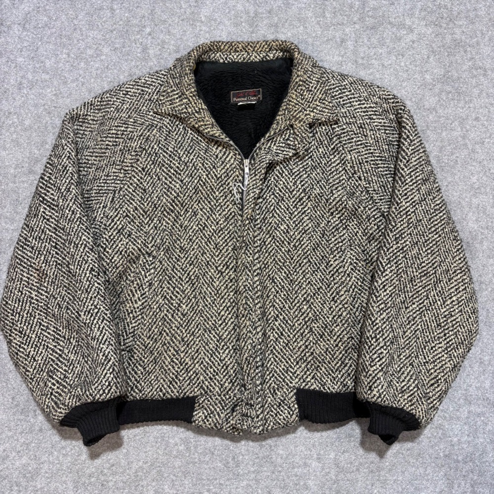 Vintage John Blair Herringbone Fur Lined Bomber Jacket Mens L Long